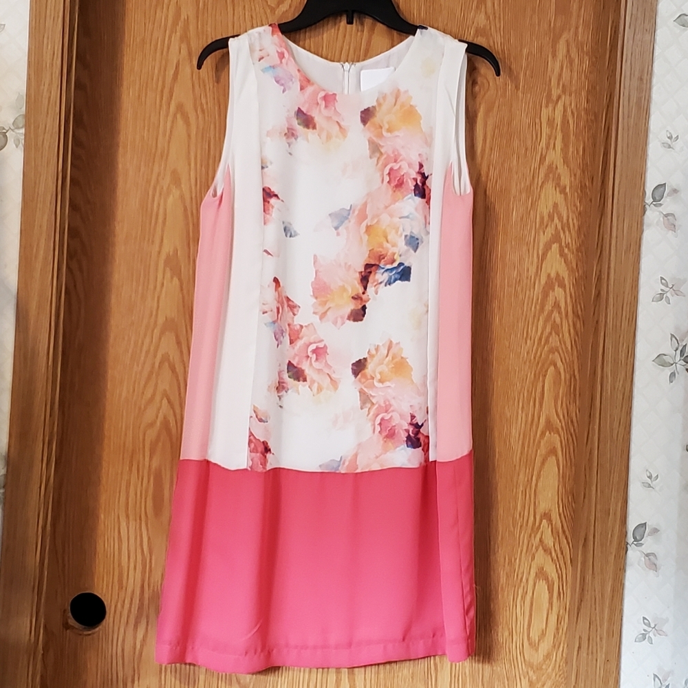 Dalia colorblock shift dress floral pink/white polyester size 8